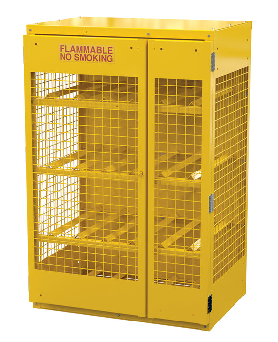 Vestil CYL-H-12-KD Steel Knockdown Horizontal Cylinder Cabinet 32 in. x 45 in. x 68-1/4 in. 12 Cylinder Capacity Yellow