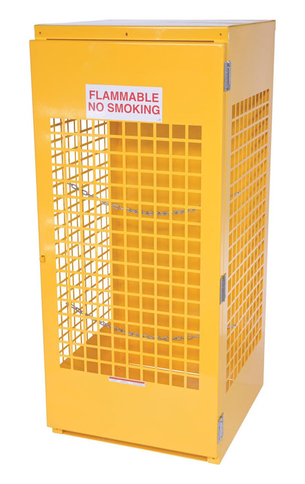 Vestil CYL-V-510 Steel Vertical Cylinder Cabinet 32 in. x 30 in. x 68-1/4 in. 5-10 Cylinder Capacity Yellow