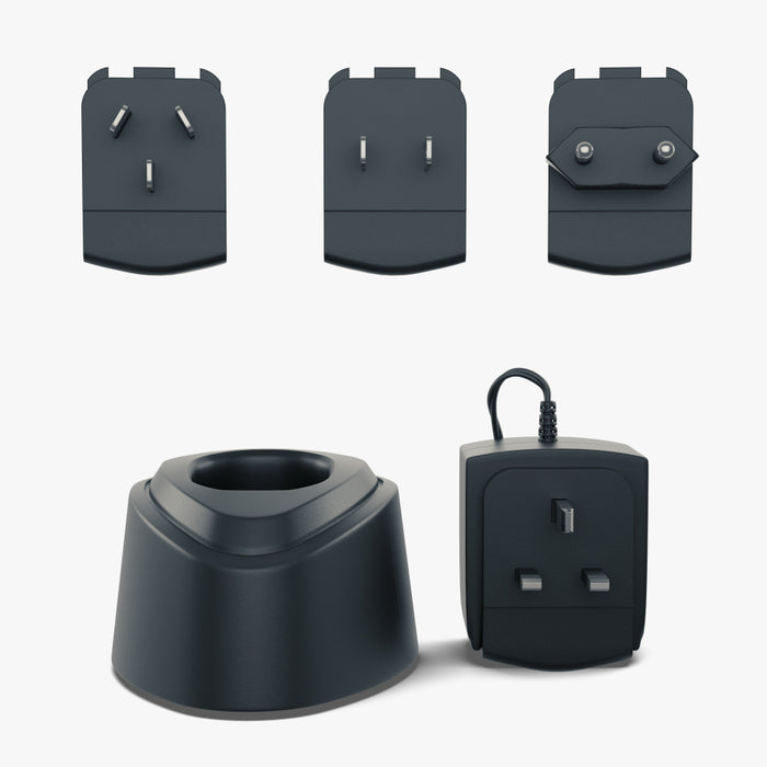 em-trak I100-X programming and charging dock with plug adapters