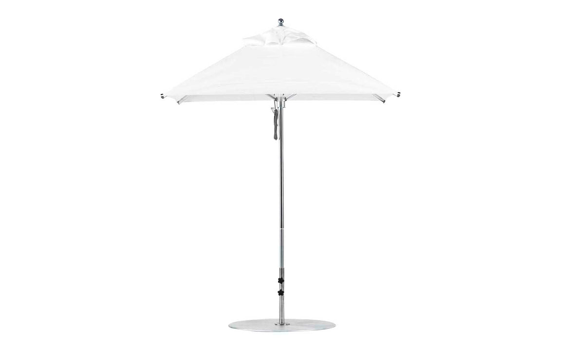 Ledge Lounger Premier Umbrella-6.5' Square-Pulley — Silver Pole-Classic Ball Finial-Single Vent-STK-R099-White