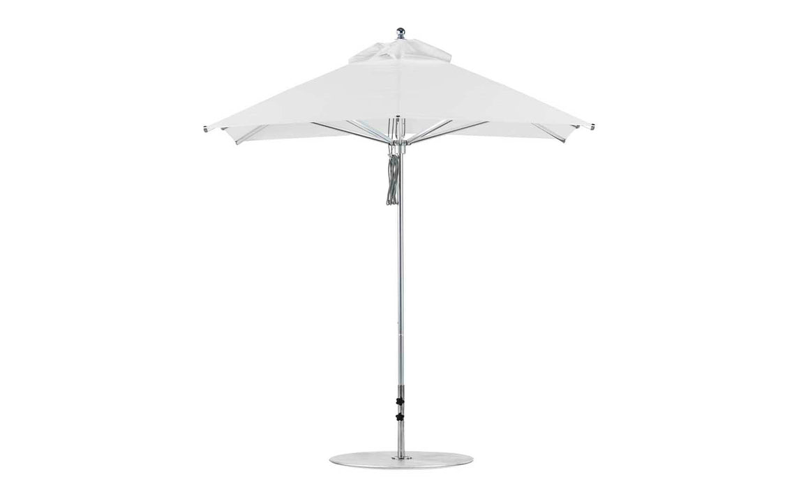 Ledge Lounger Premier Umbrella-7.5' Square-Pulley — Silver Pole-Classic Ball Finial-Single Vent-STK-R099-White
