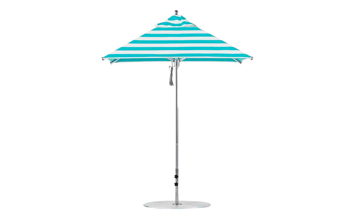 Ledge Lounger Premier Umbrella-6.5' Square-Pulley — Silver Pole-Classic Ball Finial-Single Vent-STK-R011-Turquoise Stripe