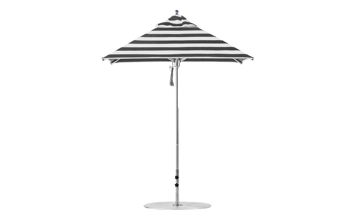 Ledge Lounger Premier Umbrella-6.5' Square-Pulley — Silver Pole-Classic Ball Finial-Single Vent-STK-R017-Black Stripe