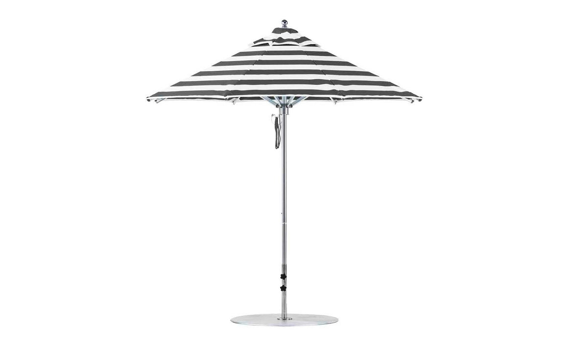 Ledge Lounger Premier Umbrella-7.5' Oct-Pulley — Silver Pole-Classic Ball Finial-Single Vent-STK-R017-Black Stripe