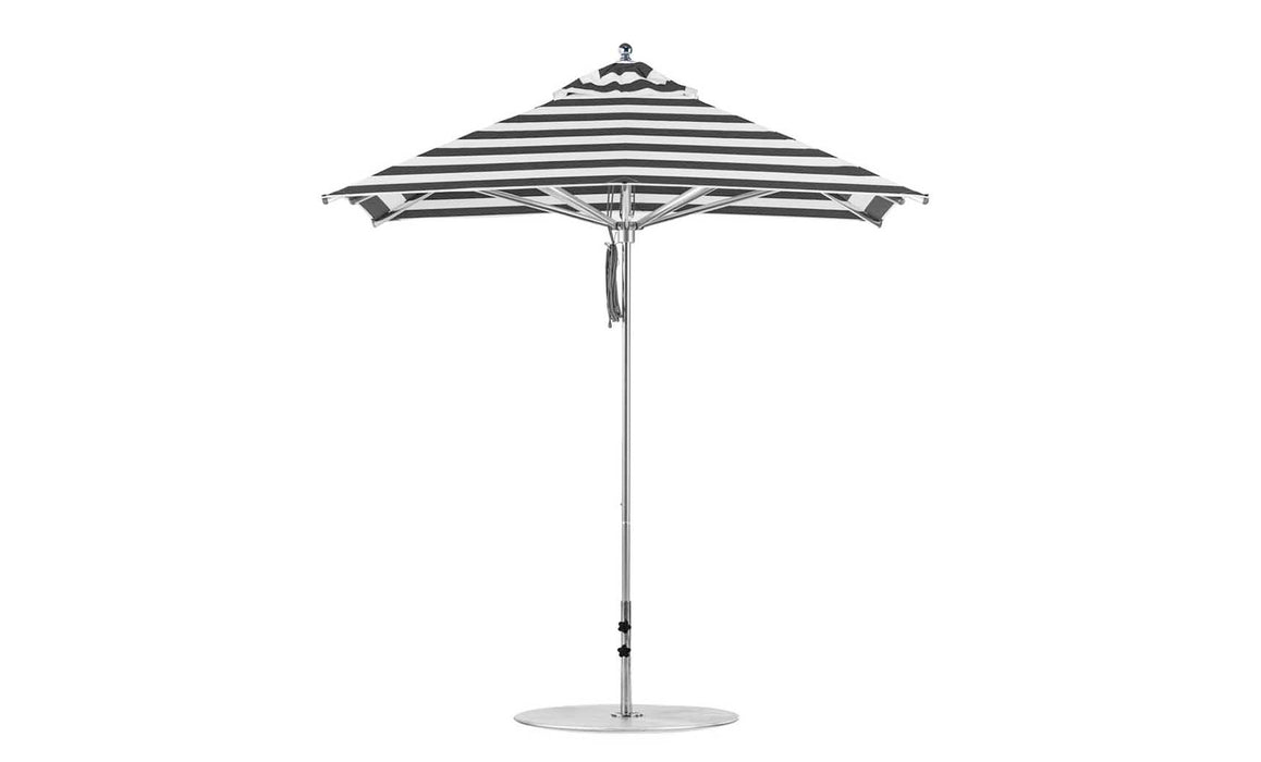 Ledge Lounger Premier Umbrella-7.5' Square-Pulley — Silver Pole-Classic Ball Finial-Single Vent-STK-R017-Black Stripe