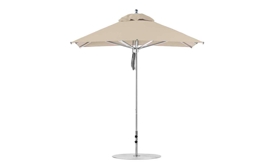 Ledge Lounger Premier Umbrella-7.5' Square-Pulley — Silver Pole-Classic Ball Finial-Single Vent-STK-R126-Linen
