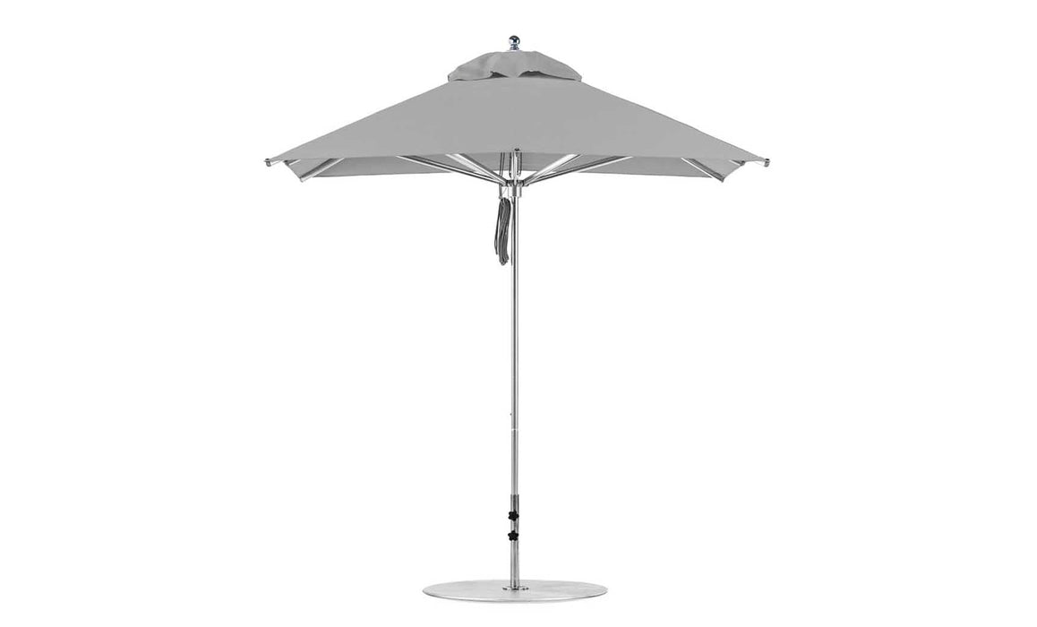 Ledge Lounger Premier Umbrella-7.5' Square-Pulley — Silver Pole-Classic Ball Finial-Single Vent-STK-R138-Cadet Grey