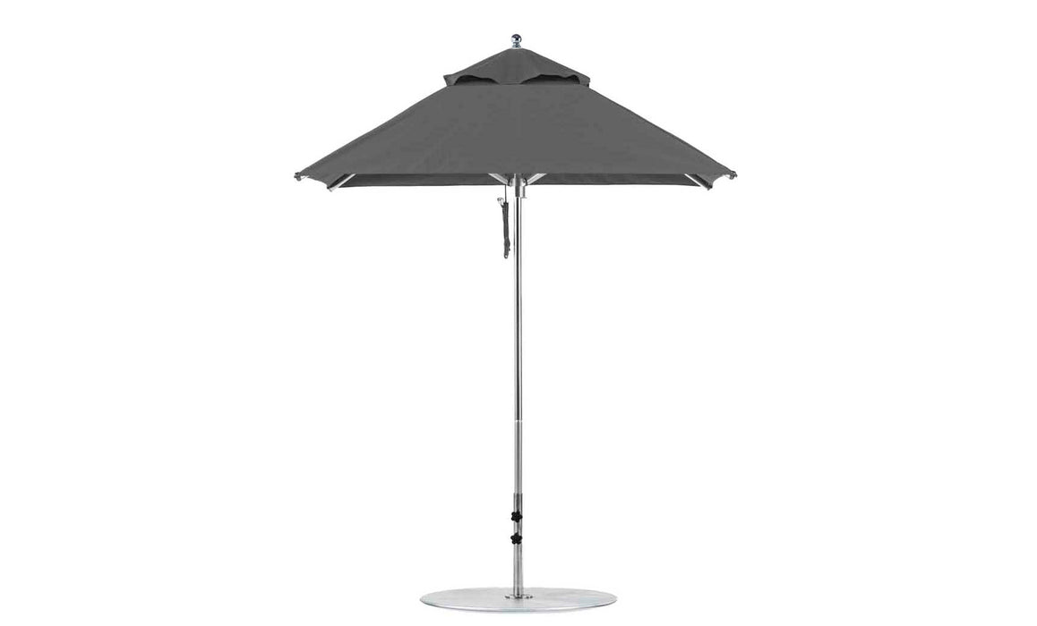 Ledge Lounger Premier Umbrella-6.5' Square-Pulley — Silver Pole-Classic Ball Finial-Single Vent-STK-R164-Charcoal Grey