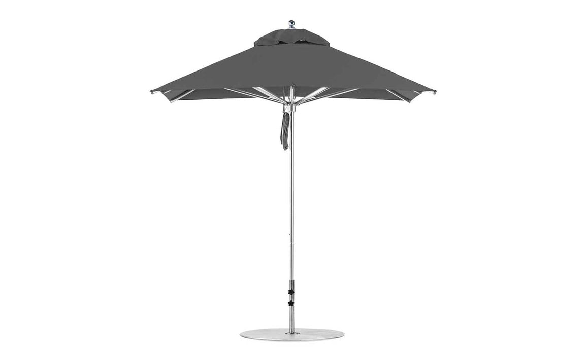 Ledge Lounger Premier Umbrella-7.5' Square-Pulley — Silver Pole-Classic Ball Finial-Single Vent-STK-R164-Charcoal Grey