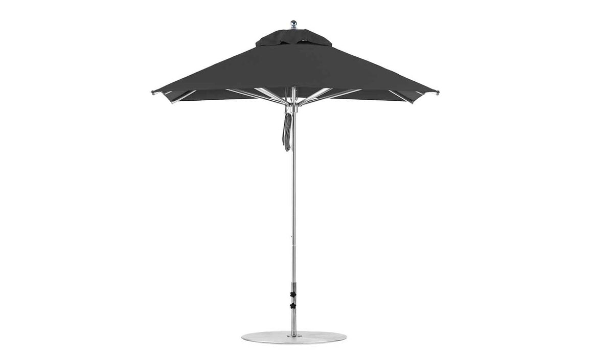 Ledge Lounger Premier Umbrella-7.5' Square-Pulley — Silver Pole-Classic Ball Finial-Single Vent-STK-R103-Black