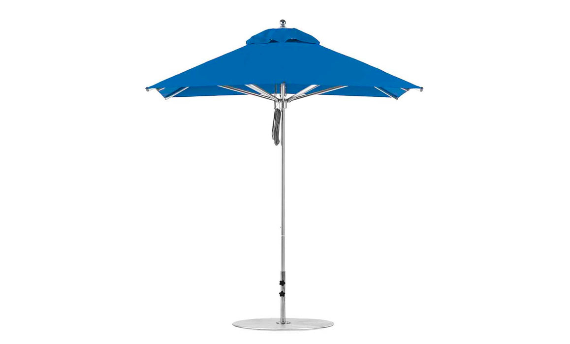 Ledge Lounger Premier Umbrella-7.5' Square-Pulley — Silver Pole-Classic Ball Finial-Single Vent-STK-R172-Pacific Blue