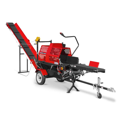 Firewood Log Splitter Processor with Conveyor,  20ton Splitting Force — angle view