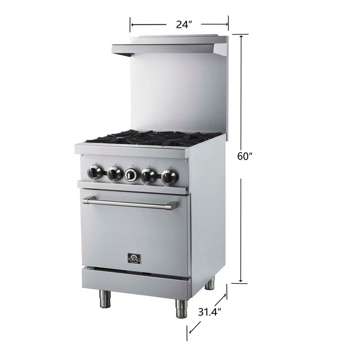 Forno Commerciale 24-Inch Gas Range with 4 Burners and 3.59 Cu. Ft. Oven in Stainless Steel (FCMGR0093-24)
