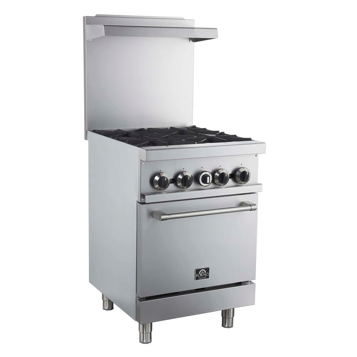 Forno Commerciale 24-Inch Gas Range with 4 Burners and 3.59 Cu. Ft. Oven in Stainless Steel (FCMGR0093-24)