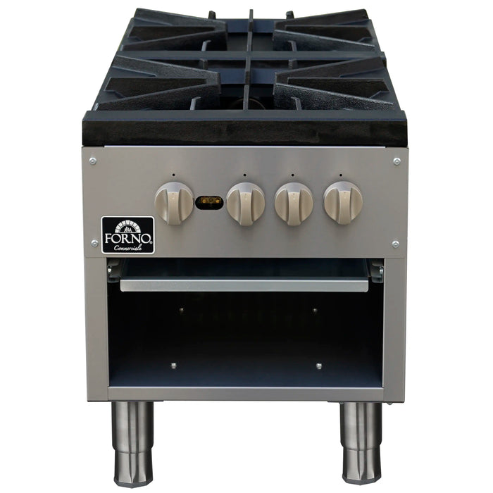 Forno Commerciale 18-Inch Gas Stock Pot Range with 2 Powerful 3-Ring Burners, 160,000 BTU in Durable Stainless Steel and Heavy-Duty Cast Iron Grates (FCMSP0094-18)