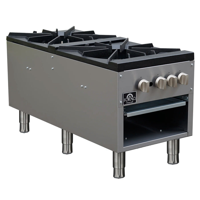 Forno Commerciale 18-Inch Gas Stock Pot Range with 2 Powerful 3-Ring Burners, 160,000 BTU in Durable Stainless Steel and Heavy-Duty Cast Iron Grates (FCMSP0094-18)