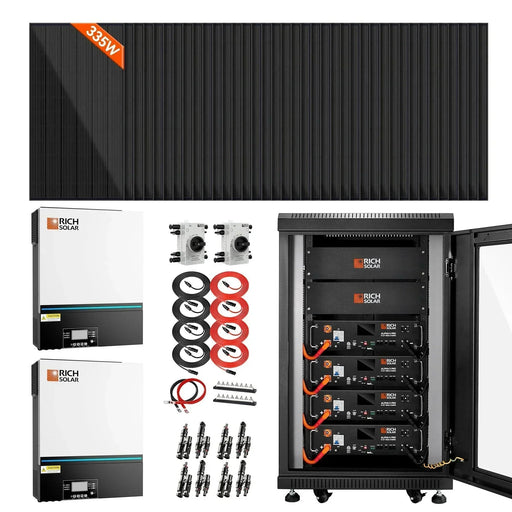 Green Vista Living Rich Solar - Complete Off-Grid Solar Kit | 13,000W 120/240V Output | 48VDC - Side View