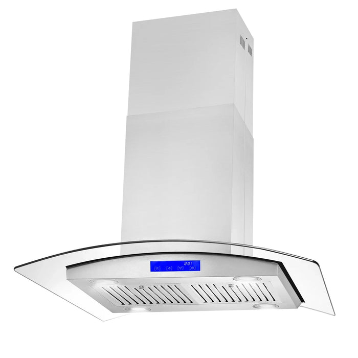 Cosmo 30-Inch 380 CFM Ductless Island Range Hood in Stainless Steel with Tempered Glass (COS-668ICS750-DL) Cosmo