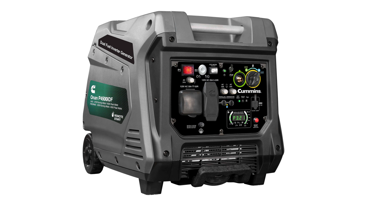 Cummins - A068H732 - Cummins - Onan P4500iDF Dual-Fuel Inverter Generator - Angled Left View
