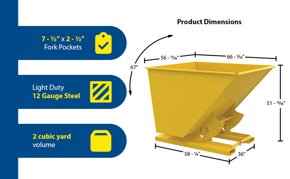 Vestil D-200-LD-NB-YEL steel light duty no bump & dump hopper feature overview 3