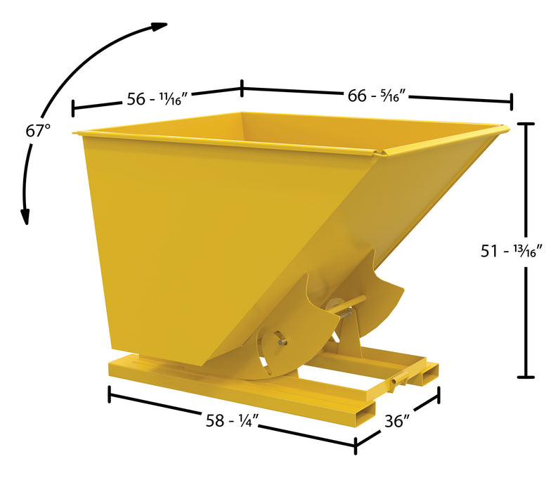 Vestil D-200-LD-NB-YEL steel light duty no bump & dump hopper dimensions diagram