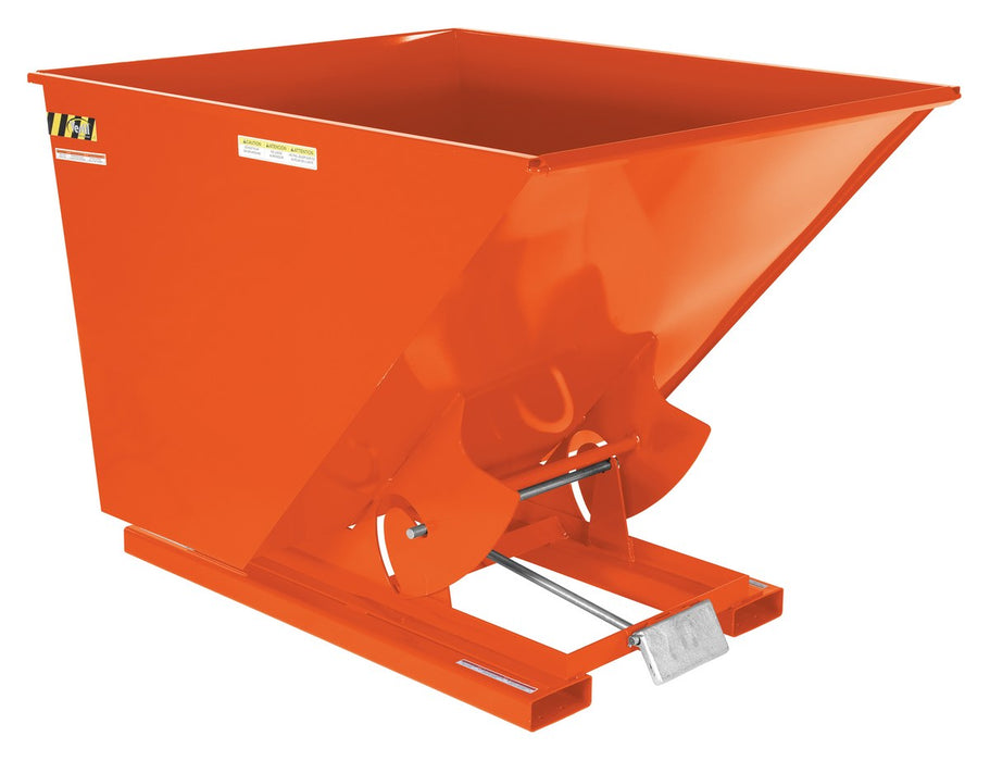Vestil D-200-LD-ORG-C Steel Light Duty Self Dumping Hopper 2 Cubic Yard 2,000 lb. Capacity Orange