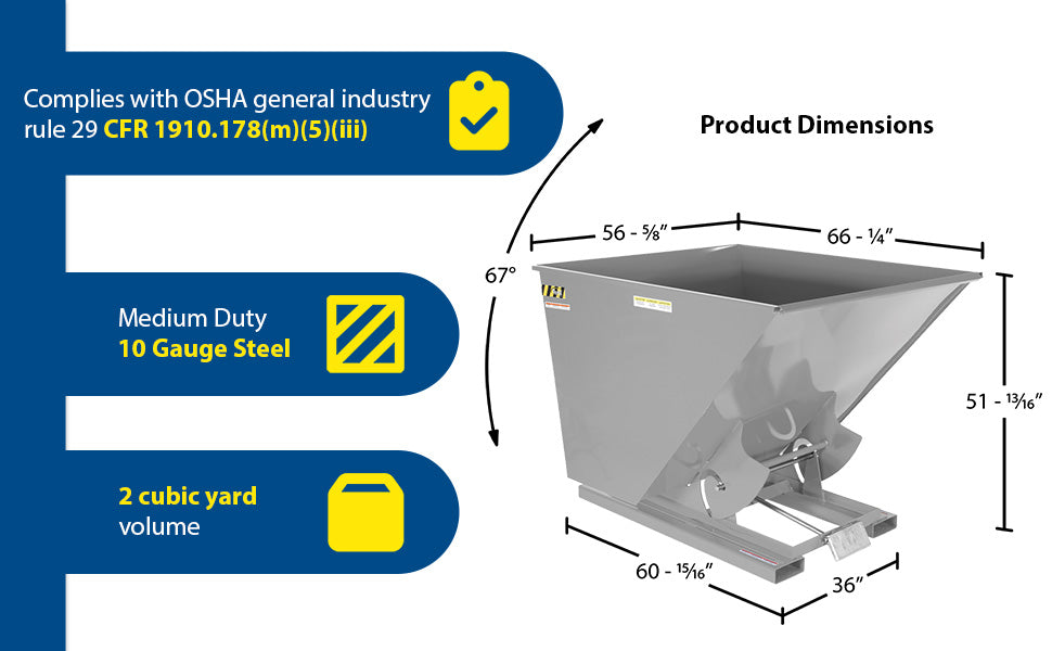 Vestil D-200-MD-GY-MG steel medium duty self dumping hopper feature overview 3