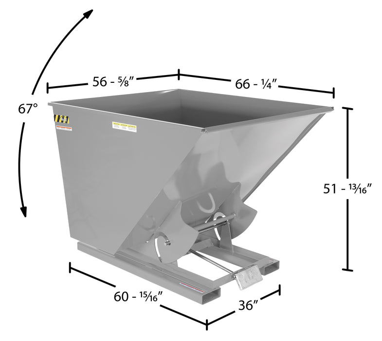 Vestil D-200-MD-GY-MG steel medium duty self dumping hopper dimensions diagram