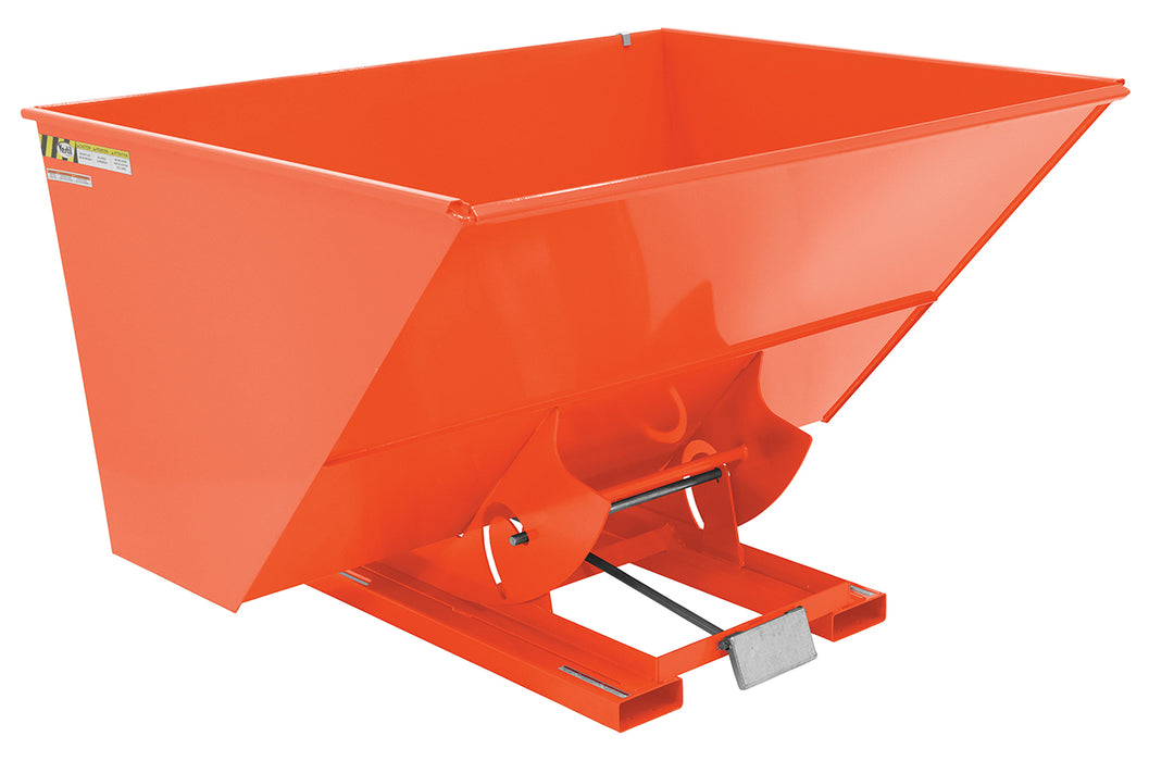 Vestil D-300-HD-ORG-C Steel Heavy Duty Self Dumping Hopper 3 Cubic Yard 6,000 lb. Capacity Orange