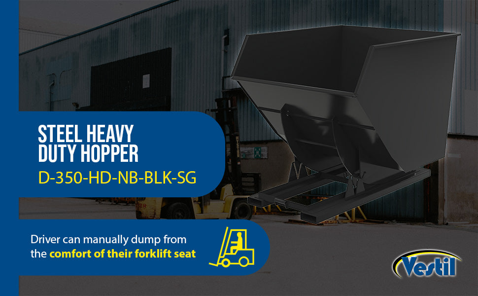 Vestil D-350-HD-NB-BLK-SG steel heavy duty no bump & dump hopper feature overview 1