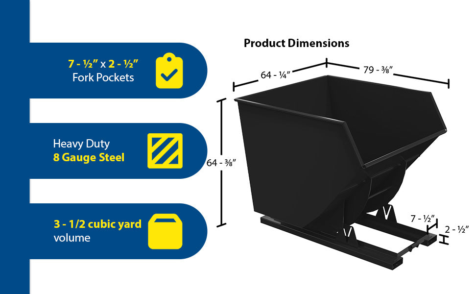 Vestil D-350-HD-NB-BLK-SG steel heavy duty no bump & dump hopper feature overview 3
