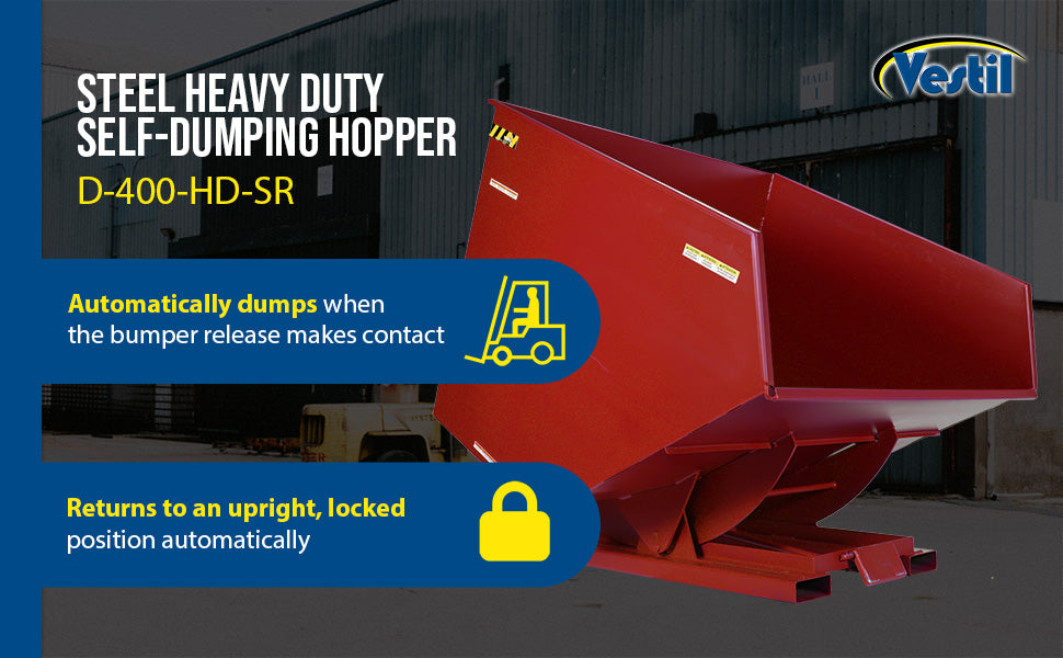 Vestil D-400-HD-SR steel heavy duty self dumping hopper feature overview 1