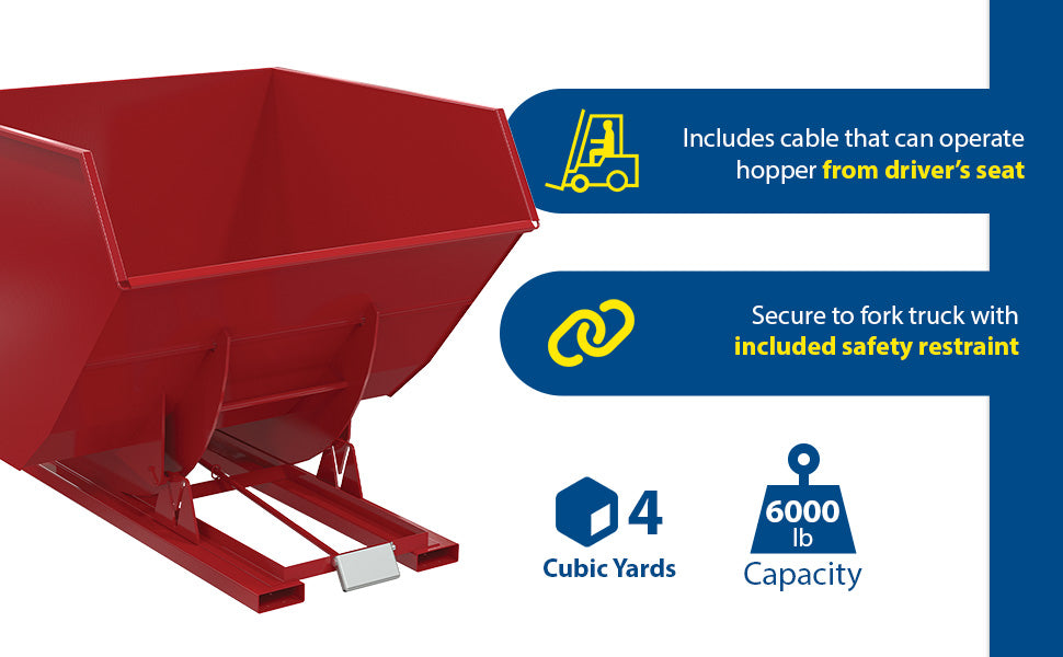 Vestil D-400-HD-SR steel heavy duty self dumping hopper feature overview 2