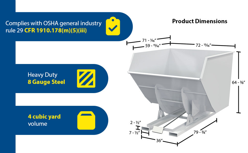 Vestil D-400-HD-WHT steel heavy duty self dumping hopper feature overview 3
