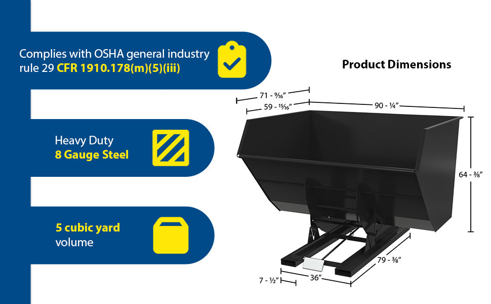 Vestil D-500-HD-BLK-SG steel heavy duty self dumping hopper feature overview 1