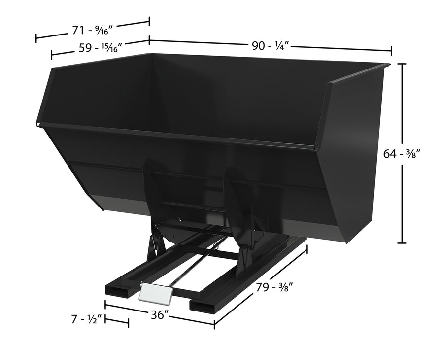 Vestil D-500-HD-BLK-SG steel heavy duty self dumping hopper dimensions diagram