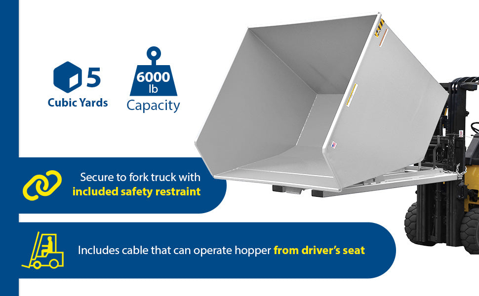 Vestil D-500-HD-WHT steel heavy duty self dumping hopper feature overview 1
