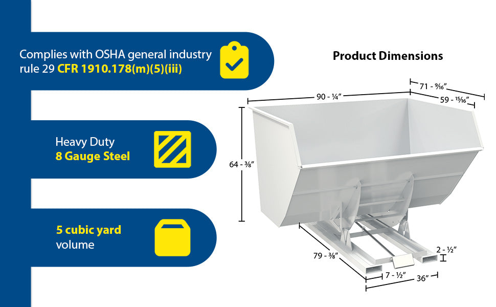 Vestil D-500-HD-WHT steel heavy duty self dumping hopper feature overview 2