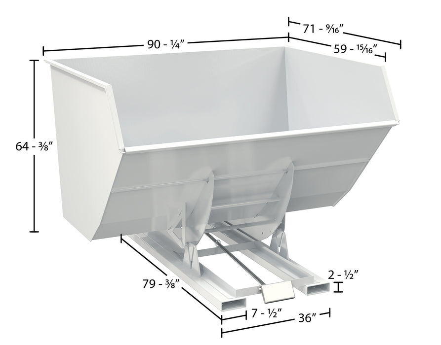 Vestil D-500-HD-WHT steel heavy duty self dumping hopper dimensions diagram