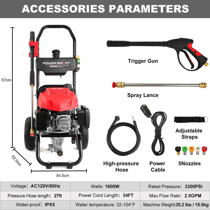 PowerSmart 3300PSI 2.5GPM 201cc Gas Pressure Washer DB1050