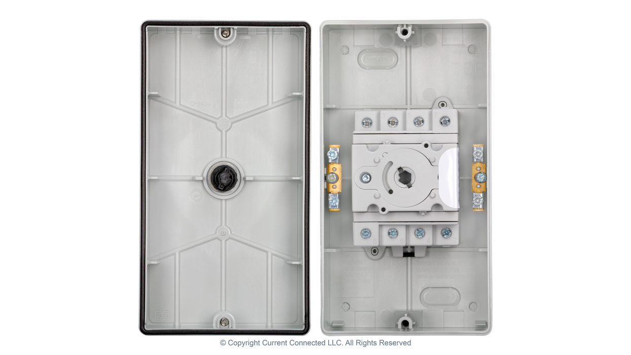 High quality photo of the DC Disconnect Rooftop Isolator Switch 4 Pole - 2 String Internal View. Photographed by Current Connected.