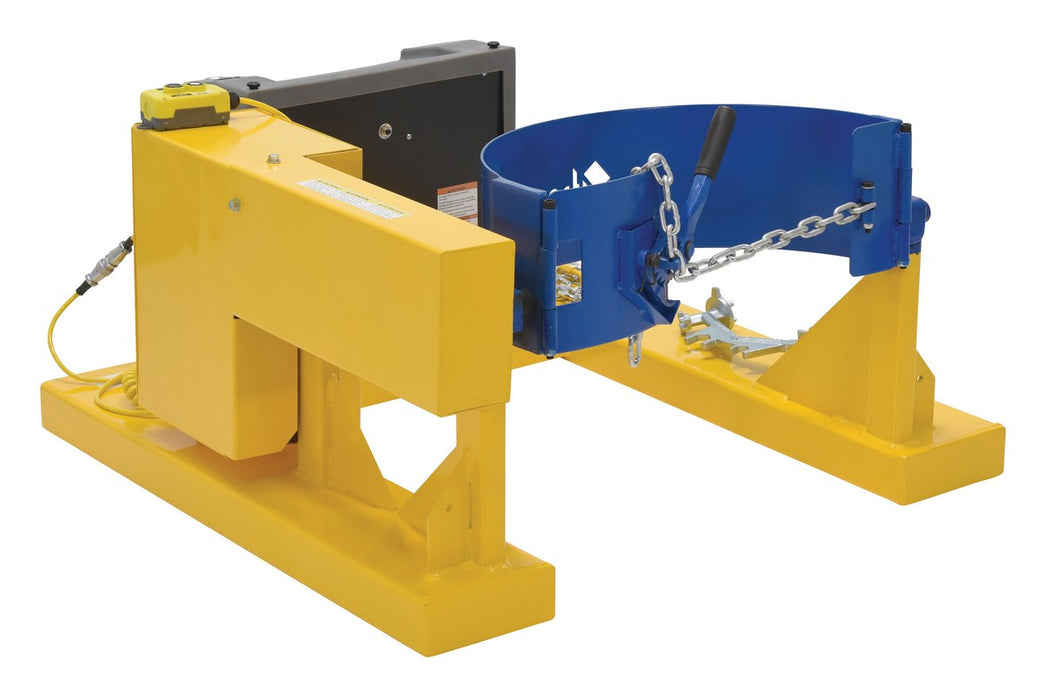 Vestil DCR-205-8-DC Steel DC Fork Mounted Drum Carrier/Rotator For Steel Drums 55 Gallon 800 lb. Capacity Yellow