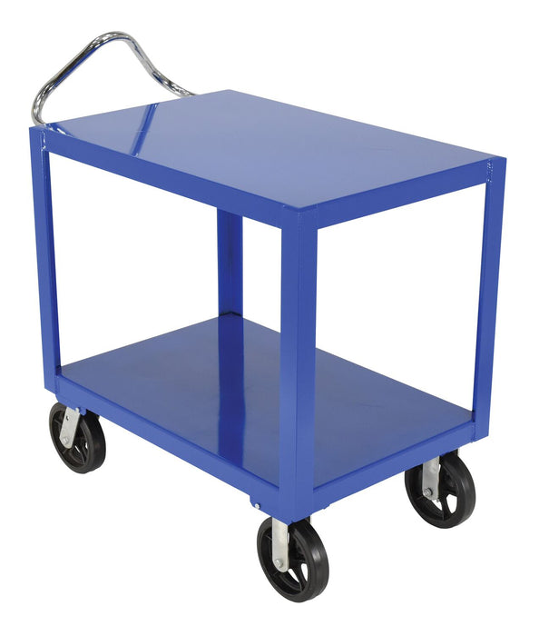 Vestil DH-MR2-2436 Steel 24 in. x 36 in. Platform Ergo Handle Cart with Mold-On-Rubber Casters 2,400 lb. Capacity Blue