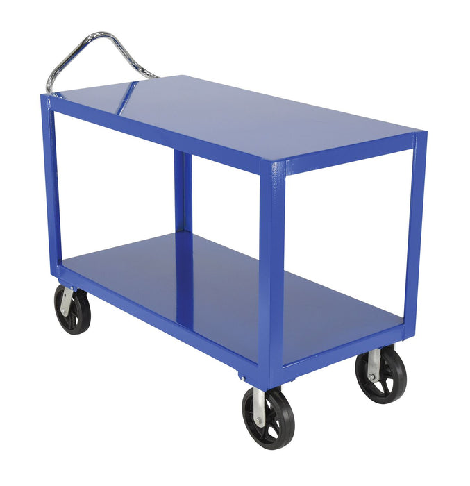 Vestil DH-MR2-2448 Steel 24 in. x 48 in. Platform Ergo Handle Cart with Mold-On-Rubber Casters 2,400 lb. Capacity Blue