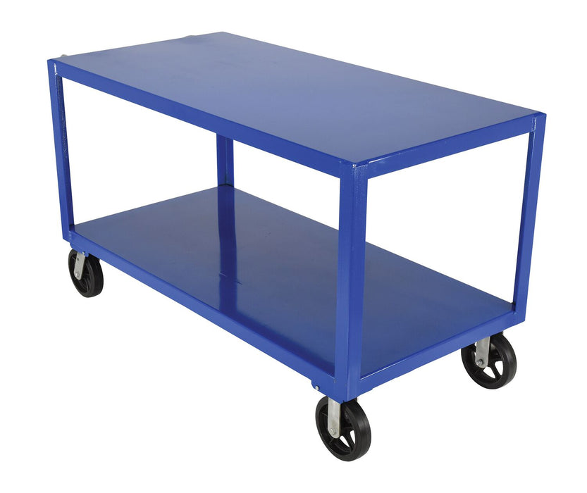 Vestil DH-MR2-3060 Steel 30 in. x 60 in. Platform Ergo Handle Cart with Mold-On-Rubber Casters 2,400 lb. Capacity Blue