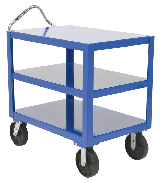 Vestil DH-PH4-2436-3 Steel 24 in. x 36 in. Platform Heavy Duty 3 Shelf Ergo Handle Cart with GFN Casters 4,000 lb. Capacity B