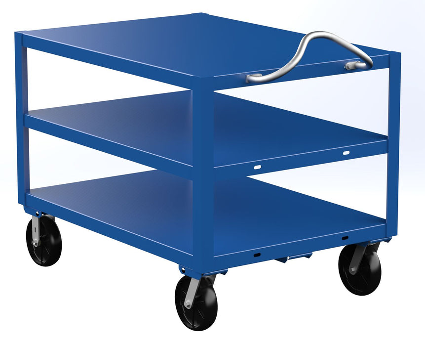 Vestil DH-PH4-3448-3 Steel 34 in. x 48 in. Platform Heavy Duty 3 Shelf Ergo Handle Cart with GFN Casters 4,000 lb. Capacity B