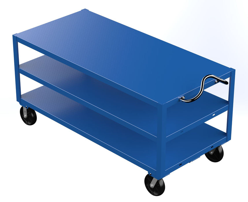 Vestil DH-PH4-3472-3 Steel 34 in. x 72 in. Platform Heavy Duty Ergo Handle Cart with GFN Casters 3 Shelf 4,000 lb. Capacity B