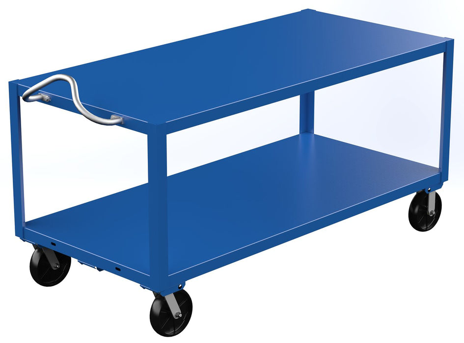 Vestil DH-PH4-3472 Steel 34 in. x 72 in. Platform Heavy Duty Ergo Handle Cart with GFN Casters 4,000 lb. Capacity Blue