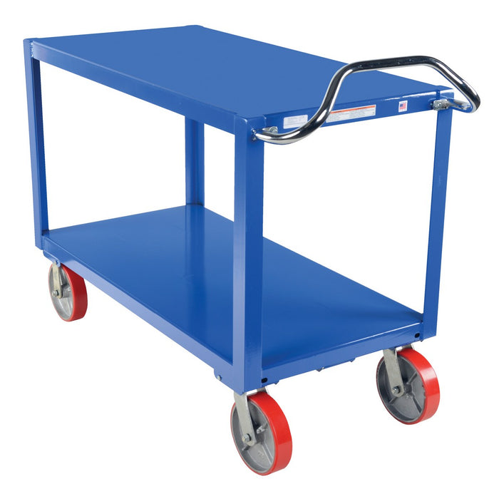 Vestil DH-PU2.4-3060 Steel 30 in. x 60 in. Platform Ergo Handle Cart with Poly Casters 3,600 lb. Capacity Blue